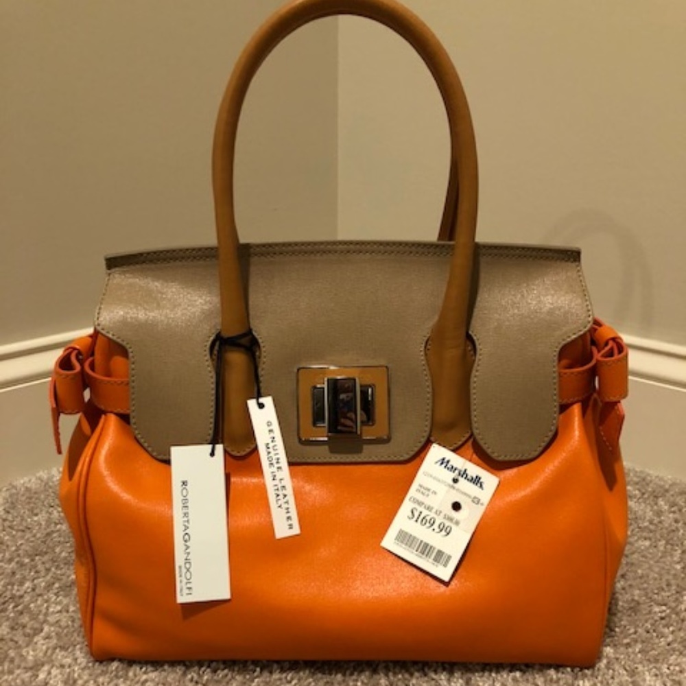 Orange and tan Roberta Gandolfi leather bag